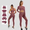 Ensemble de tenues de Yoga pour femmes, 5 pièces, sans couture, vêtements d'entraînement, vêtements de gymnastique, Fitness, haut court à manches longues, Leggings taille haute, combinaisons de sport