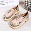 Casual Shoes 35-43 Big Size Vintage British Style Oxfords Round Toe Gold Green Pink Lady Lace Up Loafers for Women Zapatos