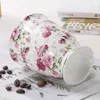 300 ml kreative Blumen-Keramikbecher mit Griff, florale Tassen, Porzellan, Teetasse, Kaffeetassen, große Kaffeetassen, Heimdekoration 240322