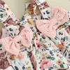 Kleidungssets Western-Baby-Kleidung für Mädchen, einfarbig, geripptes Hemd, Rüschen, ärmelloses Oberteil, Blumen-Overalls, Shorts, Kuhmuster, Hosenträger-Strampler