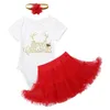 Clothing Sets Iiniim Infantil Baby Girls Christmas Outfit Set Short Sleeves Shiny Letters Printed Romper With Tutu Skirt Headband