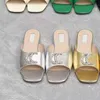 Sandales plates à la mode pour femmes, pantoufles à talon avec lettre en diamant, bout ouvert, tête carrée, chaussures de Style élégant et élégant 6BC3