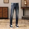 Jeans para hombres Ly Designer Moda Hombres Alta Calidad Retro Azul Stretch Slim Fit Vintage Bordado Bolsillo Casual Denim Pantalones