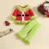 Ensembles de vêtements Enfant Enfant Noël Cosplay Costume Vert Furry Monstre À Capuchon Père Noël Hauts Pantalon De Fourrure Ensemble