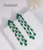 Hezekiah 925 tremella igła szlachetne kolczyki moda błyszcząca długa sekcja Tassels zielony cyrkon luksusowy impreza taneczna shi2484310