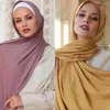 Vêtements ethniques Jersey de coton côtelé Hijab Écharpe Longue Châle Femmes Musulman Foulard Wraps Bandeau Rayé Maxi Turban Extensible Plissé