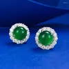 Studörhängen Springlady Vintage 925 Sterling Silver Round Jade Gemstone Drop Dingle Wedding Fine Jeweller Jubileumsgåvor