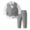 Ensembles de vêtements Enfant Garçon Automne Gentleman Ensemble Manches Longues Revers Bouton Chemise Pantalon Gilet Tenues
