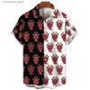 Мужские повседневные рубашки Новая гавайская мужская мужская кубинская воротничка дьявола для печати мужская рубашка модная уличная одежда Лето с короткими рукавами