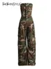 TWOTWINSTYLE Camouflage Cargo Overalls Für Frauen Sternenlosen Ärmellose Hohe Taille Verstärkte Taschen Streetwear Overall Weibliche 240322