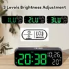 Väggklockor Digital LED -klocktemperatur och datumvecka Display Voice Control Tabell 12/24H Elektronisk larm Desktop Decor