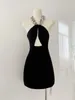 Casual Dresses Formal Occasion Black Fairy Dress Slim Low Chest Wrapped Banquet Prom Gown Zipper Design Spring Summer Chain Halter Gothic