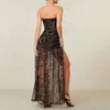 Casual Dresses Women's Leopard Print Strapless Slim High Slit Mesh Long Sexy Tube Dress Backless Patchwork Party Club