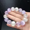 Estatuetas decorativas natural kunzite pulseira artesanal cristal cura jóias estiramento pulseira crianças presente de aniversário 1 pçs 15mm