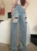 Jeans da donna Casual Wear Out Denim Pantaloni larghi a vita alta 2024 Abbigliamento alla moda primaverile