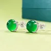 Orecchini a bottone 2024 925 intarsio in argento 6.0 Medaglia di giada verde simulata Rich Lady Style Classico di lusso