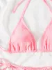 Women's Swimwear Bandage Sexy Bikini Pink Swimsuit Women Bikinis Set Feminine Female Halter Beachwear Bath Suit Drop