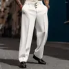 男性のスーツ軽量の男性のズボンエレガントなストレートスーツパンツソフトポケット付きボタン閉鎖フォーマルなビジネススタイル