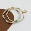 Bracelets de charme 2 brins ensemble pour femmes colorées perles de verre acrylique élastique bijoux de mode mignon amour coeur pendentif cadeaux fête MQ014