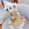 Cão vestuário bola lã saia filhote de cachorro roupas de estimação de malha quente grosso teddy bear pequeno outono casaco inverno