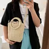 Bag Round Handle Design Straw Crossbody for Women 2024 Simple Trendy Luxury Summer Solid Color Handväskor Kvinnliga resor