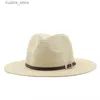 Chapeaux larges chapeaux seau taille 54-56-58 59-60 cm nouveau chapeau de paille Panama naturel été hommes large marron plage Protection UV Fedora chapeau de soleil en gros L240322