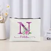 Storage Bags Trendy Purple Letter Floral Makeup Bag Custom Name Cosmetic Organizer Cute Side For Ladies Travel Toiletry Pouch Handbag