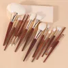 Beily Mahogany Red Wood Profial Makeup Brushes Kit Foundati Eyeshadow Blush Natural13PCS Face Makeup Up Brush Set F4DF＃