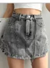 DEAT Women Shorts High Waist Fashion Spring Summer Personality Street Asymmetrical Denim Shorts Skirt 2024 11C248 240312