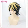 Peruker Tokyo Revengers Hanemiya Kazutora cosplay peruker Black Golden Short Wig Tokyo Manji Gang Captain Earrings Tattoo Synthetic