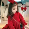 Mädchen Kleider Baby Herbst Kleid Winter Kleidung Samt Dicke Kinder Rot Langarm Prinzessin Weihnachten Kostenlose Schleife