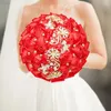 Decorative Flowers Red Wedding Bouquet Rhinestone Bride And Bridesmaid Hand Handmade Bridal Party Decoration