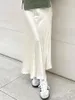 Jupes Jupe mi-longue plissée élégante avec cordon de serrage réglable - Maxi polyvalente en satin de couleur unie pour femme