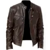 Stand Collar Slim Fit Leather Jacket Mens Gentleman Zipper Cardigan Pocket Decoration Pu Youth Handsome Coat Men