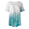 T-Shirt imprimé Floral pour femmes, chemisiers à col carré plissé sur le devant, manches courtes, pull décontracté pour dames, été 2024