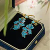 Boucles d'oreilles pendantes Style chinois personnalisé en émail Floral artisanat fleur de pêcher floraison femmes rétro tempérament bijoux cadeau