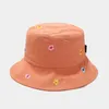 Bérets été coréen broderie coton fille fleur visière casquette protection solaire chapeau de seau