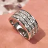 Anéis de cluster três linhas CZ luxo 925 acessórios de prata esterlina para mulheres espumantes bandas de casamento nupcial jóias na moda