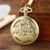 Zakhorloges Retro Bronze Train Steampunk Mechanisch Pocket Metal Hangende ketting Klassiek Handopwindbaar Vintage Pocket Fob Filp es Heren L240322