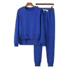 Women's Two Piece Pants Women Two-piece Suit Irregular Hem Sweatshirt Sweatpants Set Elastic Waist Drawstring Lounge Outfit Solid Color