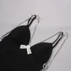 Casual Dresses Deive Teger Party Dress Women Luxury Crystal Bow Spaghetti Strap svart ärmlös Sexig mini Bodycon Bandage Vestido