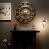 Современные 3D большие настенные часы с римскими цифрами в стиле ретро, круглый металлический утюг, точный бесшумный скандинавский подвесной орнамент, украшение для гостиной 240322