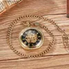 Pocket Watches Classic Roman Mechanical Pocket es Mens Gold Skeleton Steampunk Pocket Chains Fob Clips Clock for Men Gifts Relogio L240322
