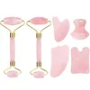 Natural Rose Quartz Jade Roller Face Massager Real Jade Gouache Scraper Massager Jade Roller Set Guasha Board 240312