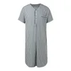 Ethnic Clothing Loose Men Islamic Arabic Kaftan Striped Short Sleeve Casual Pockets Muslim Robes Cotton Saudi Arabia Dubai Thobe