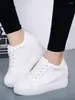 Zapatos informales con tacones de cuña ocultos para mujer, zapatillas de deporte con plataforma alta, cuñas para mujer, color blanco