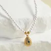 Pendant Necklaces Black Eye Zircon Inlaid Imitation Pearl Necklace For Women Collar Stainless Steel Clasp