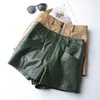 New Arrival Plain Zipper Flying Wide Leg Straight Style Loose Real Leather Biker Shorts Women