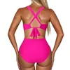 Kvinnors badkläder Summer Monokini Hollow Out Cross Back Women Bikini Swimming Pleated Bathing Suit blommor Tryck på vårstrandkläder