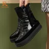 Boots PRXDONG 2023 New Fashion Autumn WInter Warm Snow Boots Qulaity Leather Med Heels Platform Black Silver Real Fur Dress Casual 39